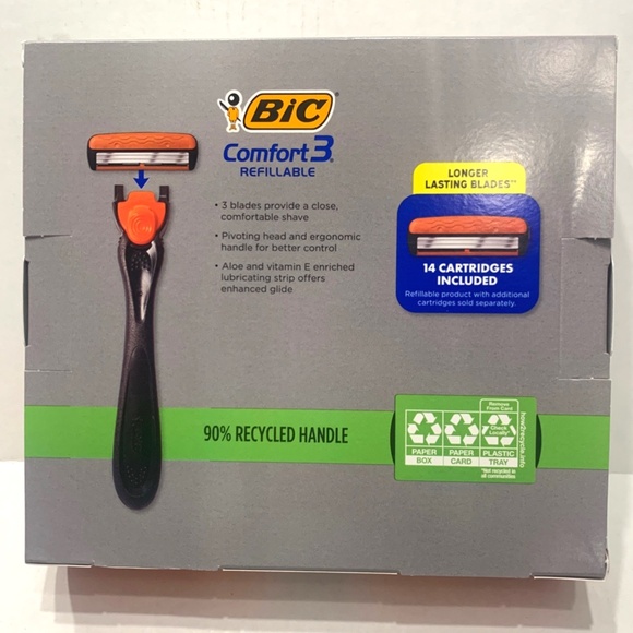 BIC Comfort 3 Refillable Men's Razor Set 14 Cartridges, 15-Piece Giftbox Set New - Picture 4 of 6